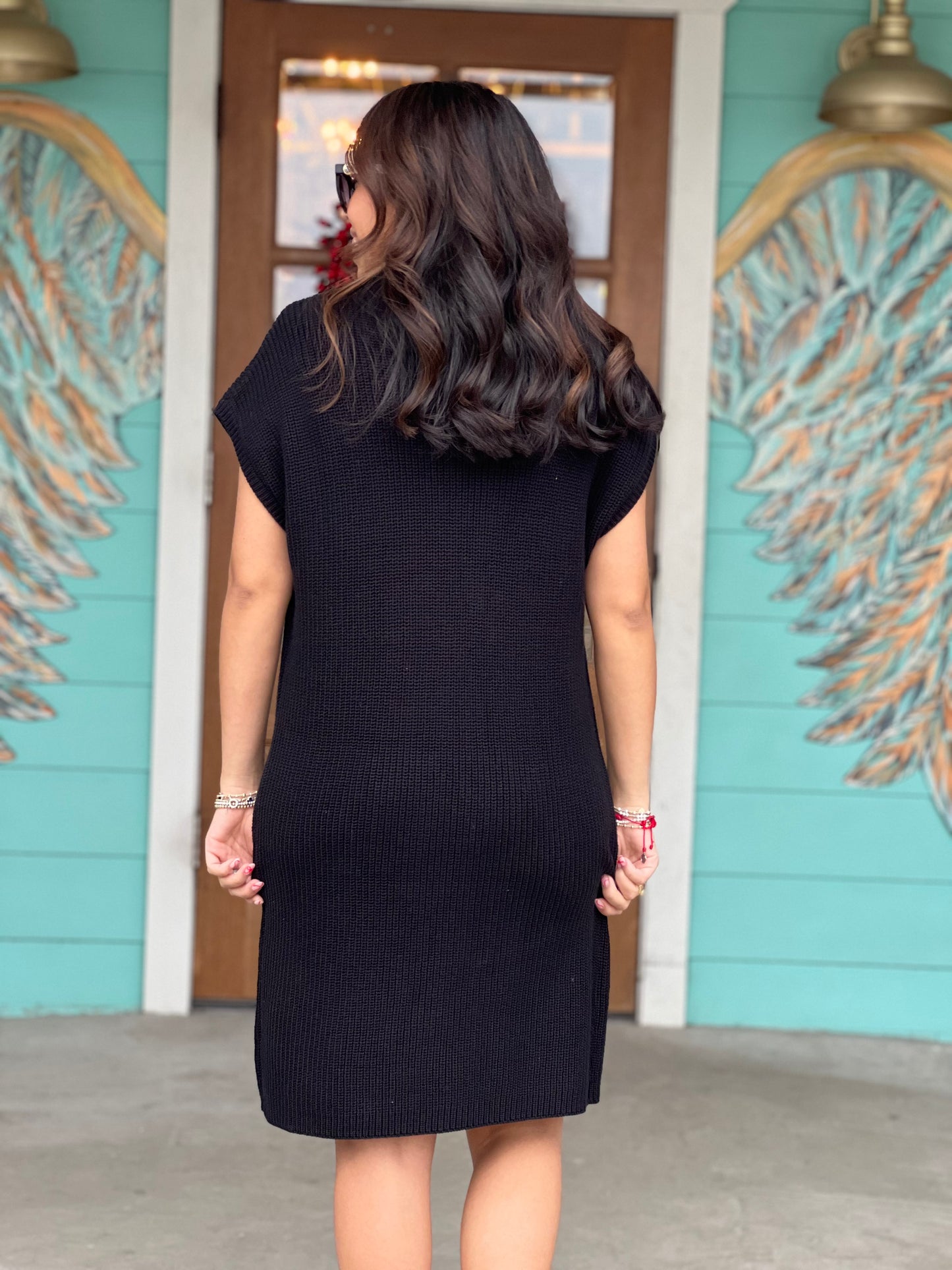 Black Sweater Dress with Pocket