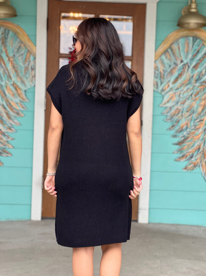Black Sweater Dress with Pocket