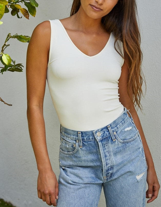 White Seamless U & V Neck Tank