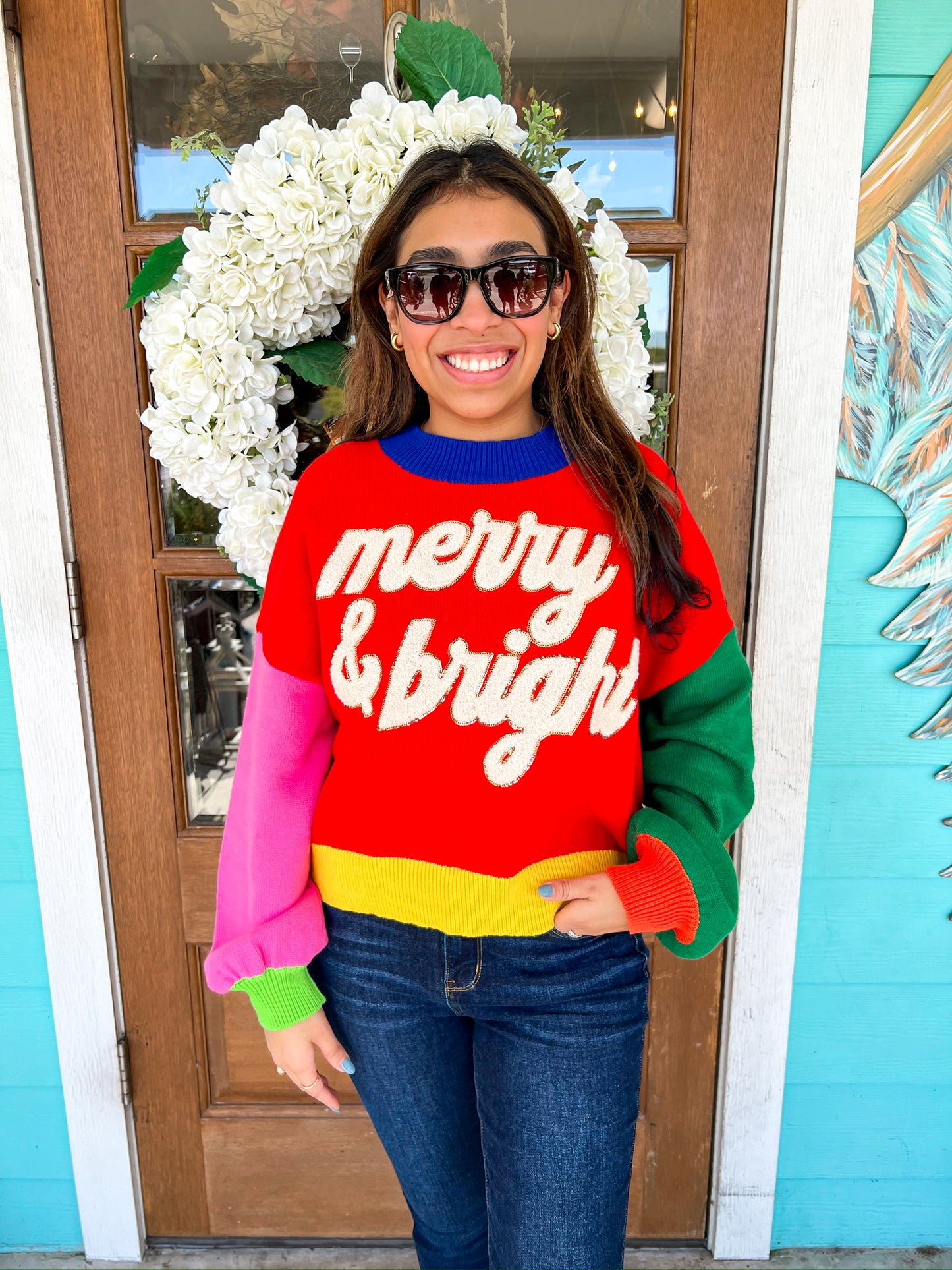 Queen of Sparkle Colorblock Fuzzy Merry & Bright Sweater