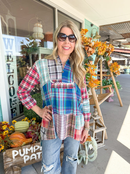 Plaid Embroidered Nina Top