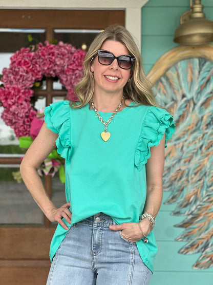 Emerald French Terry Ruffle Top
