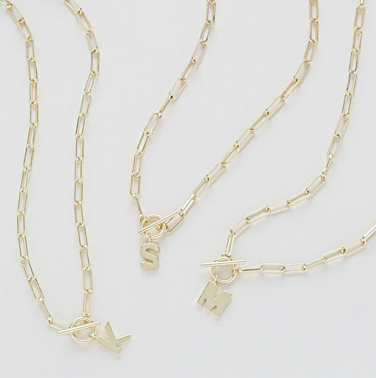 Natalie Wood Toggle Initial Necklace Gold