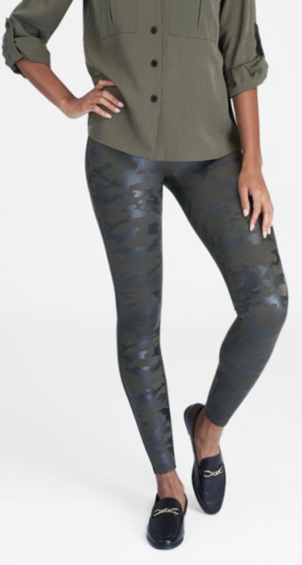 Spanx Faux Leather Camo Green Leggings