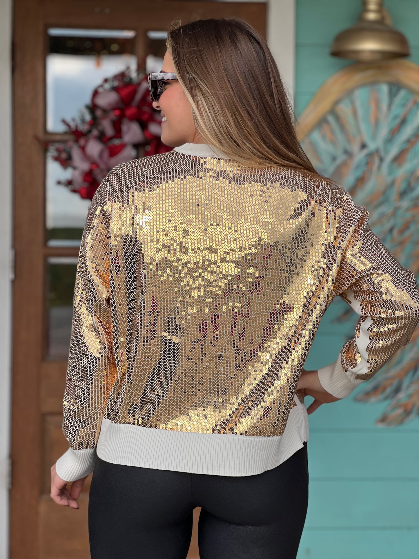 Queen of Sparkles Gold Full Sequin Cheers Sweater