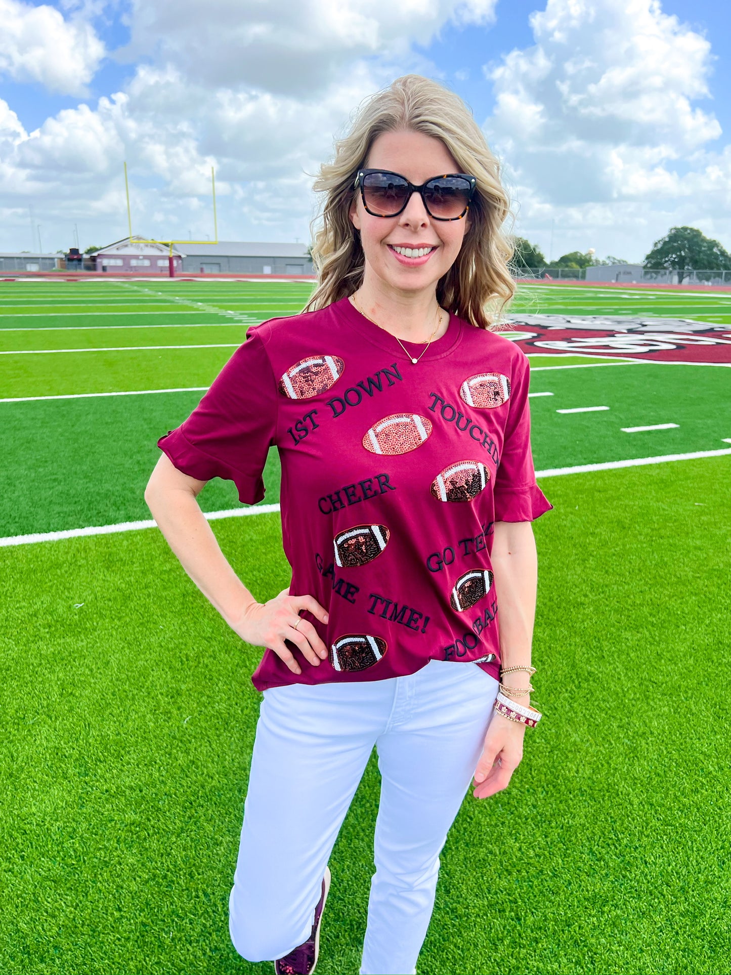 Maroon Embroidered Touchdown Tee