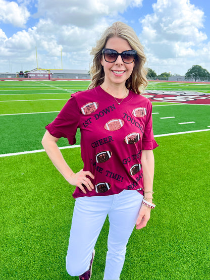 Maroon Embroidered Touchdown Tee