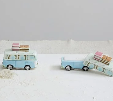 3-1/2"L Stoneware Van w/ Luggage Salt & Pepper Shaker