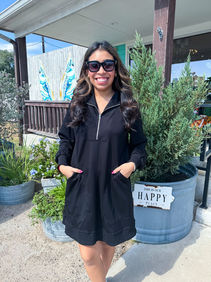 Black Long Sleeve Half Zip Dress