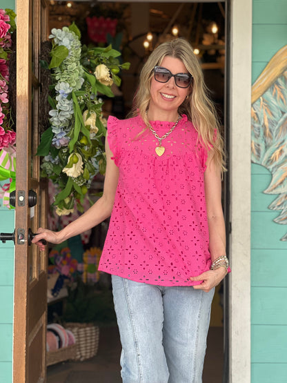 Bianca Pink Eyelet Tank