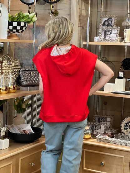 Red Short Sleeve Hooded Pullover