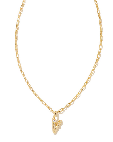 Kendra Scott Crystal Letter V Necklace Gold