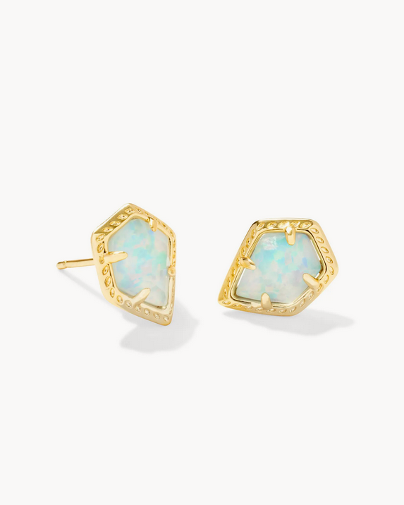 Kendra Scott Framed Tessa Stud Earring -- Gold Luster Lt Blue Opal