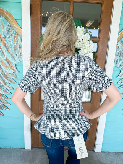 Black & White Tweed Peplum Top