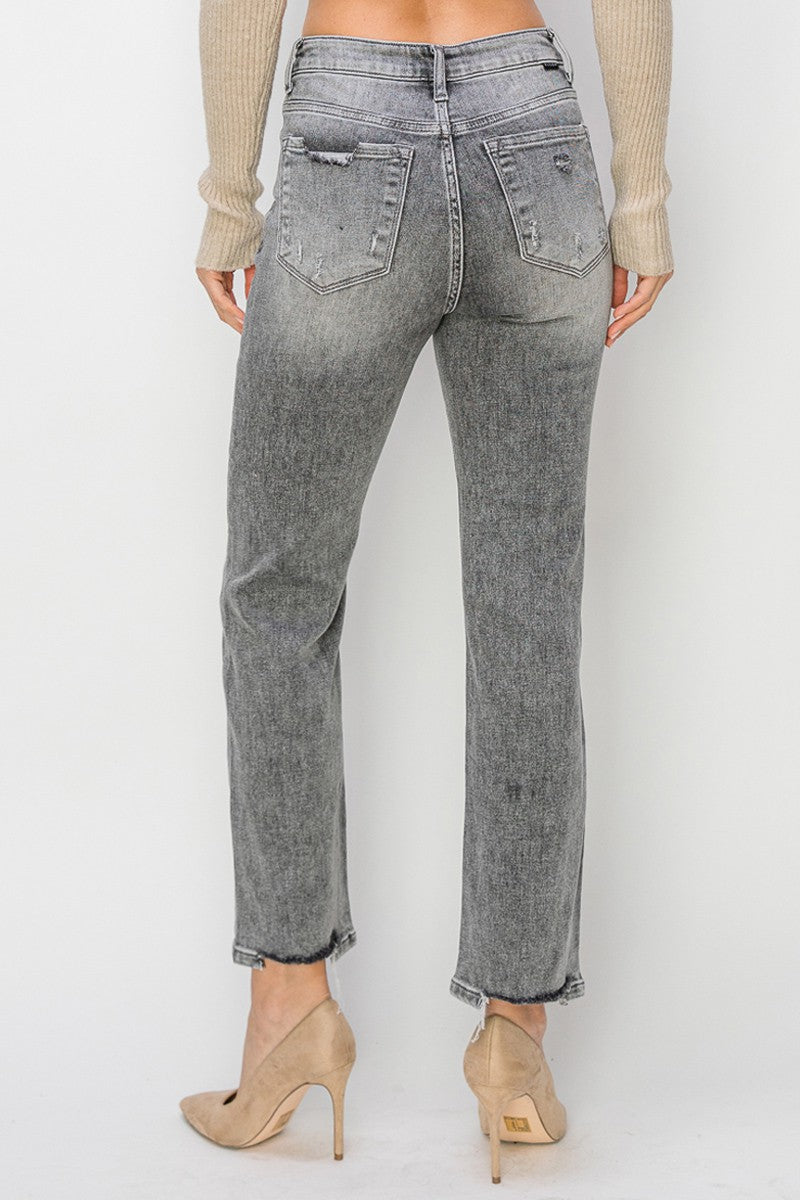 Risen Grey High Rise Crop Straight Jeans