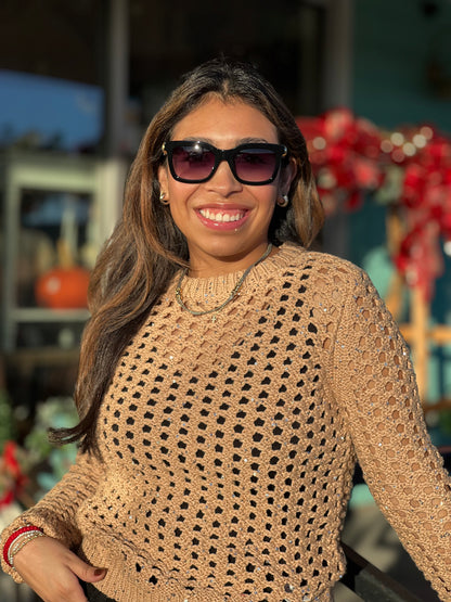 Caramel Sequin Long Sleeve Top