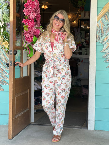 Ivory Floral Print Jumpsuit