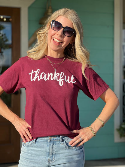 Maroon Thankful Crew Tee