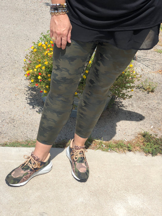 Spanx Faux Leather Camo Green Leggings