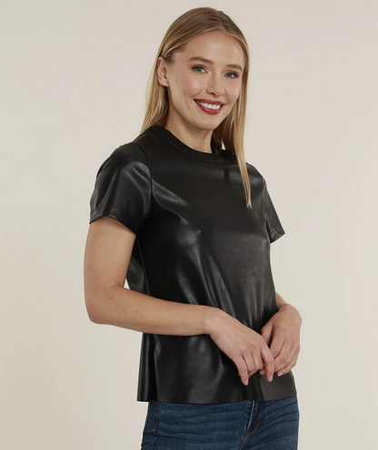 Black Faux Leather SS Tee