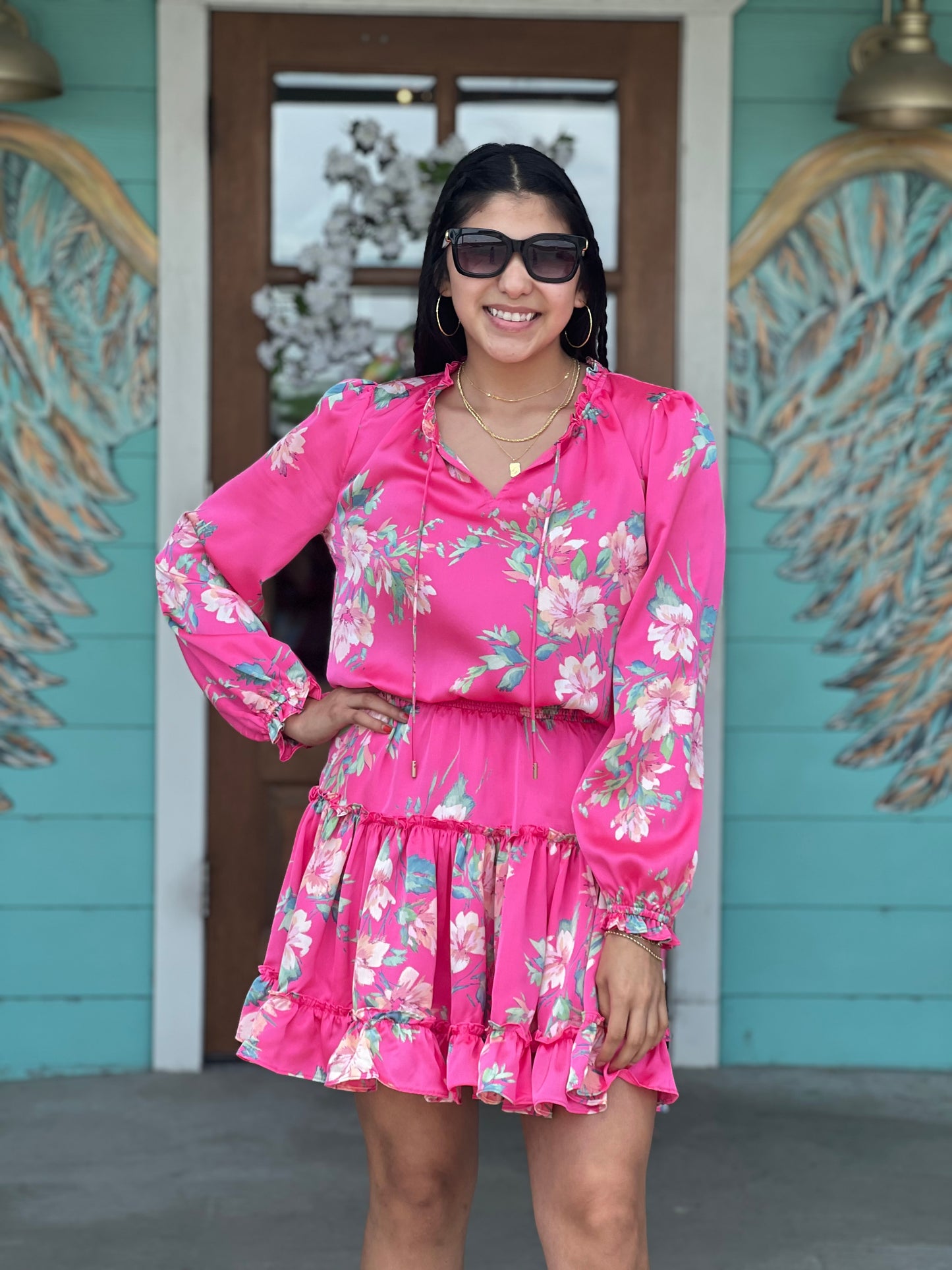 Pink Magnolia Floral Print Dress