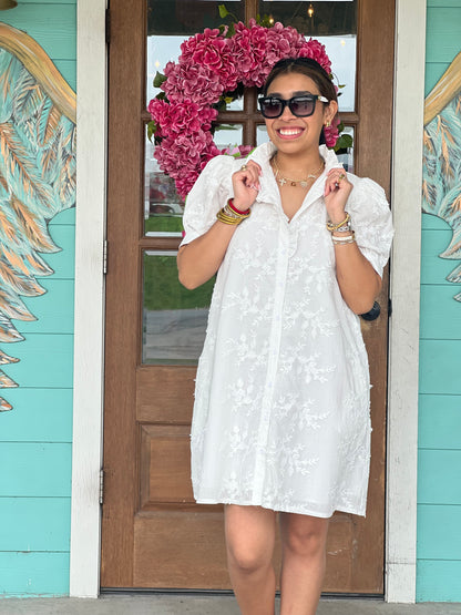 Off White Floral Applique Dress