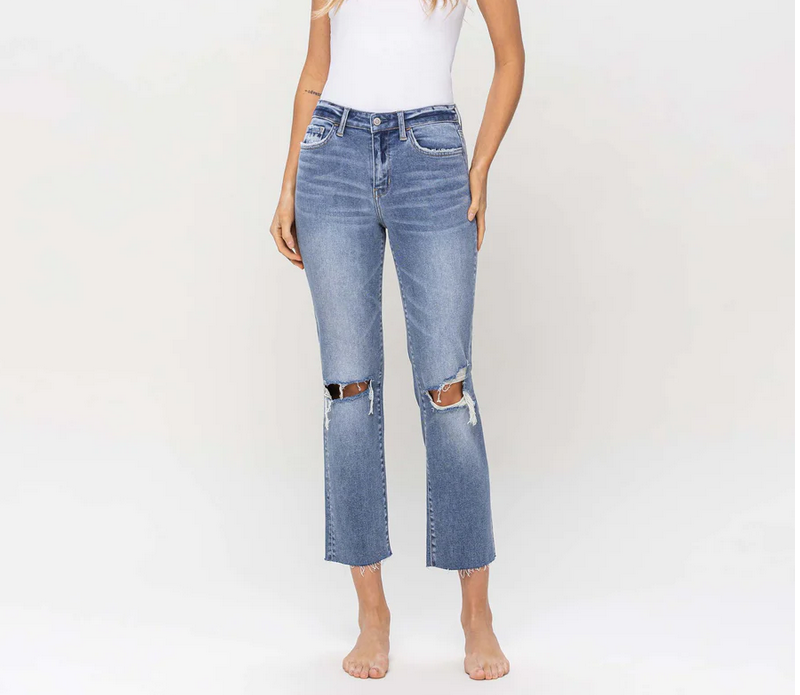 High Rise Distressed Straight Leg Doubtless Denim