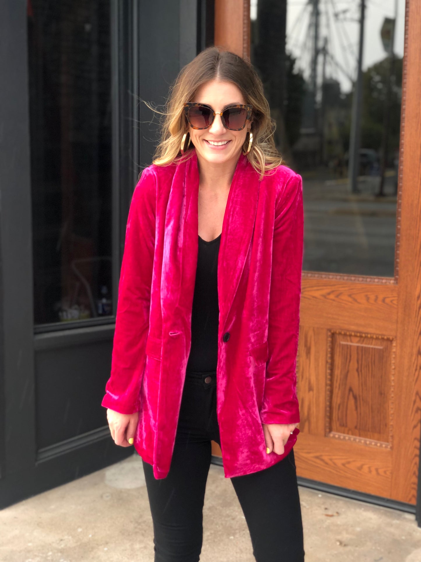 Magenta Pink Velvet Blazer