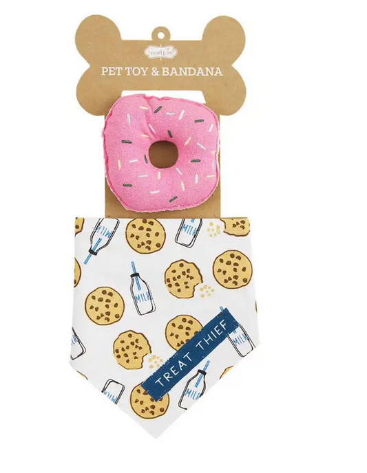 Donut Pet Toy Bandana Set