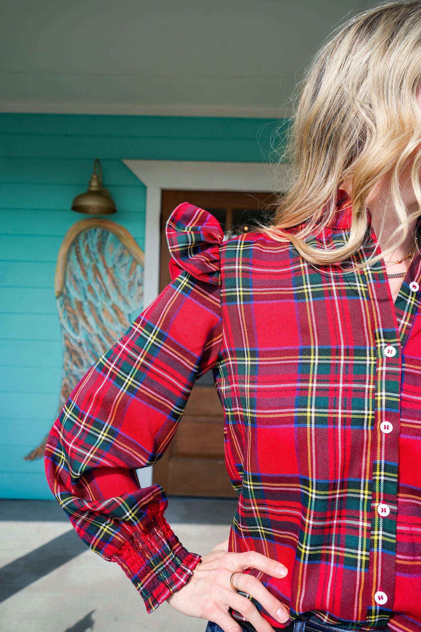 Red Plaid Ruffle Detail Edith Top