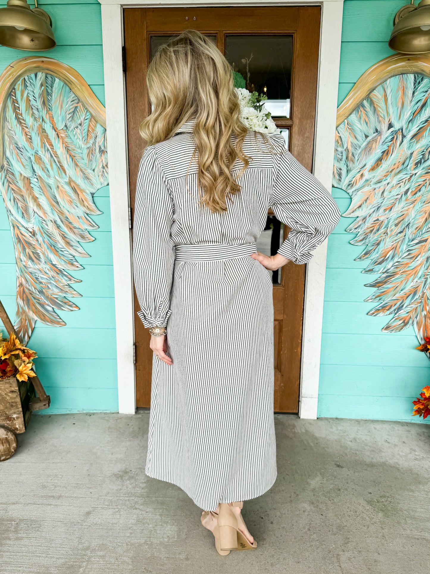 Black Stripe Midi Dress w/Belt