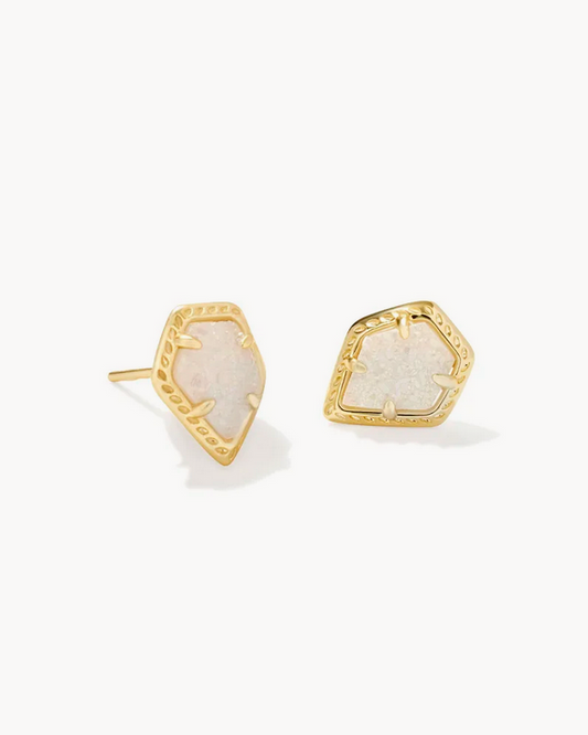 Kendra Scott Framed Tessa Stud Earring -- Gold Iridescent Drusy