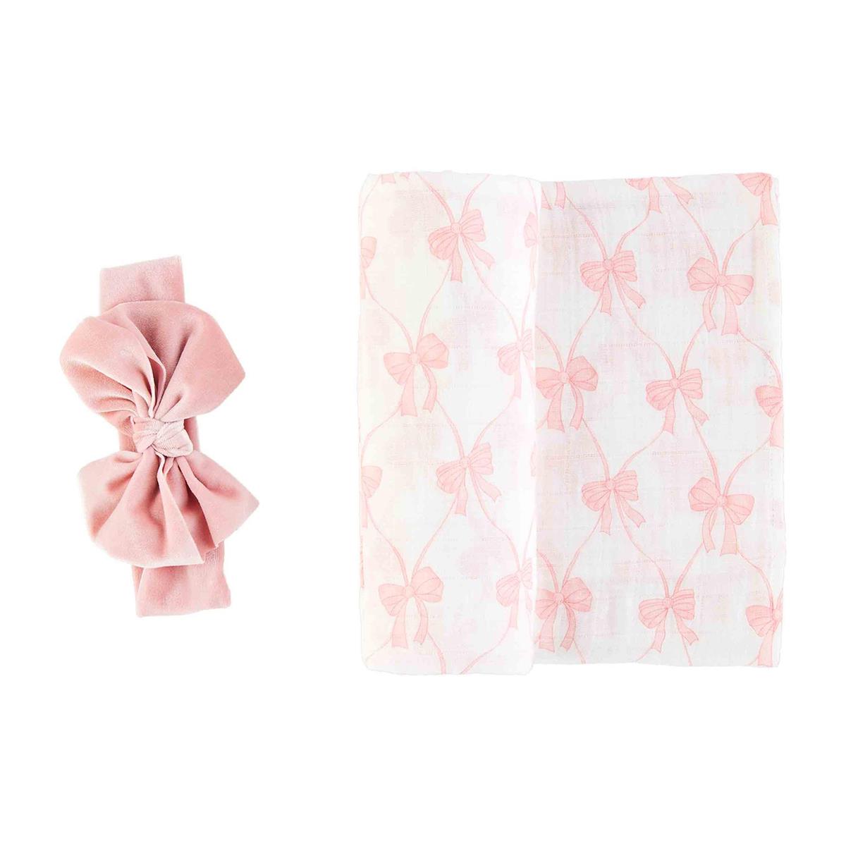 Pink Bow Swaddle & Hair Bow Set