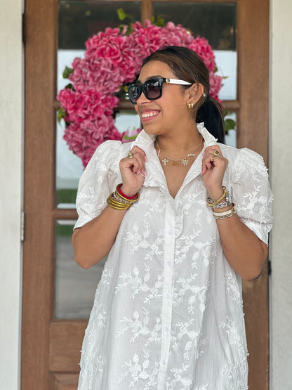 Off White Floral Applique Dress