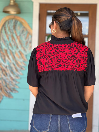 Black & Red Embroidered Legacy Top