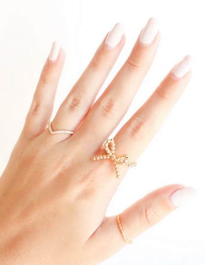 Beaded Blondes Gold Bow Ring