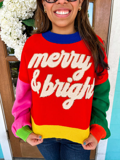 Queen of Sparkle Colorblock Fuzzy Merry & Bright Sweater