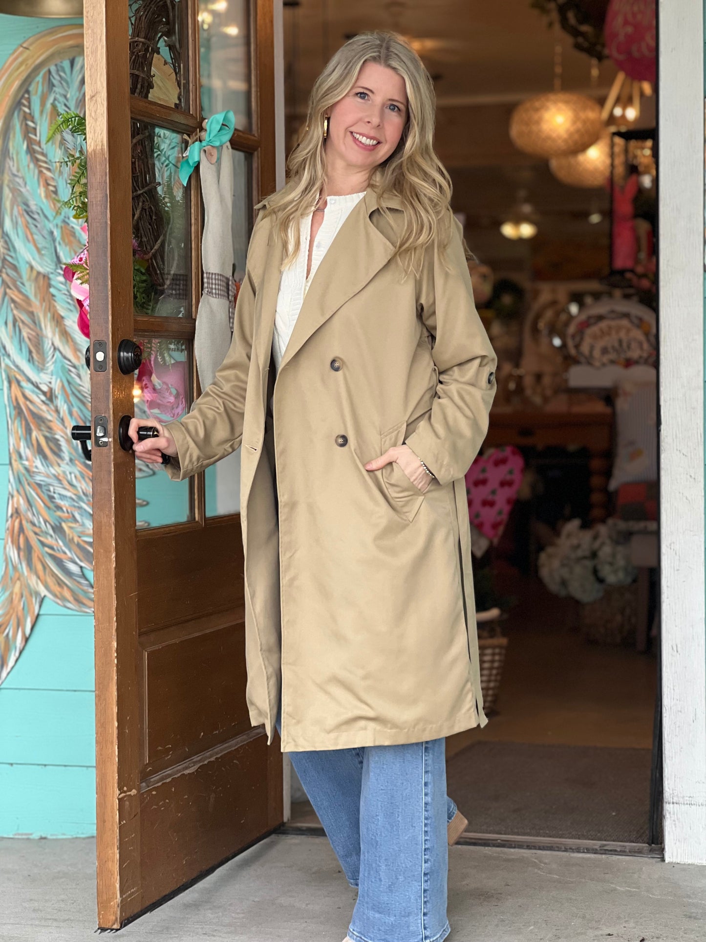 Khaki Double Breasted Trench Coat