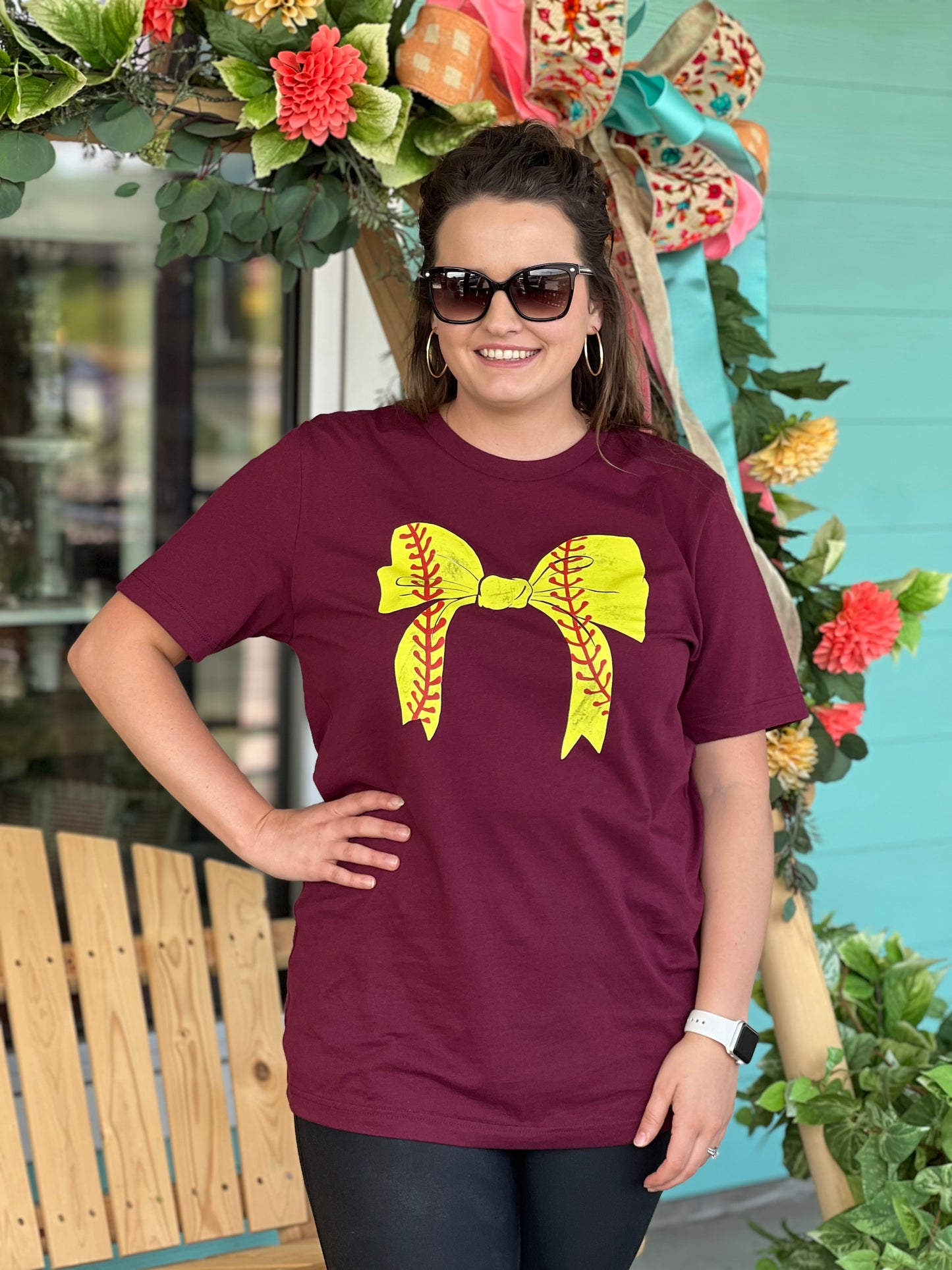 Maroon Softball Bow Tee