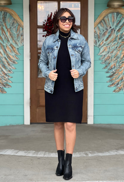 Black Sweater Dress with Pocket