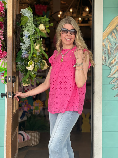 Bianca Pink Eyelet Tank