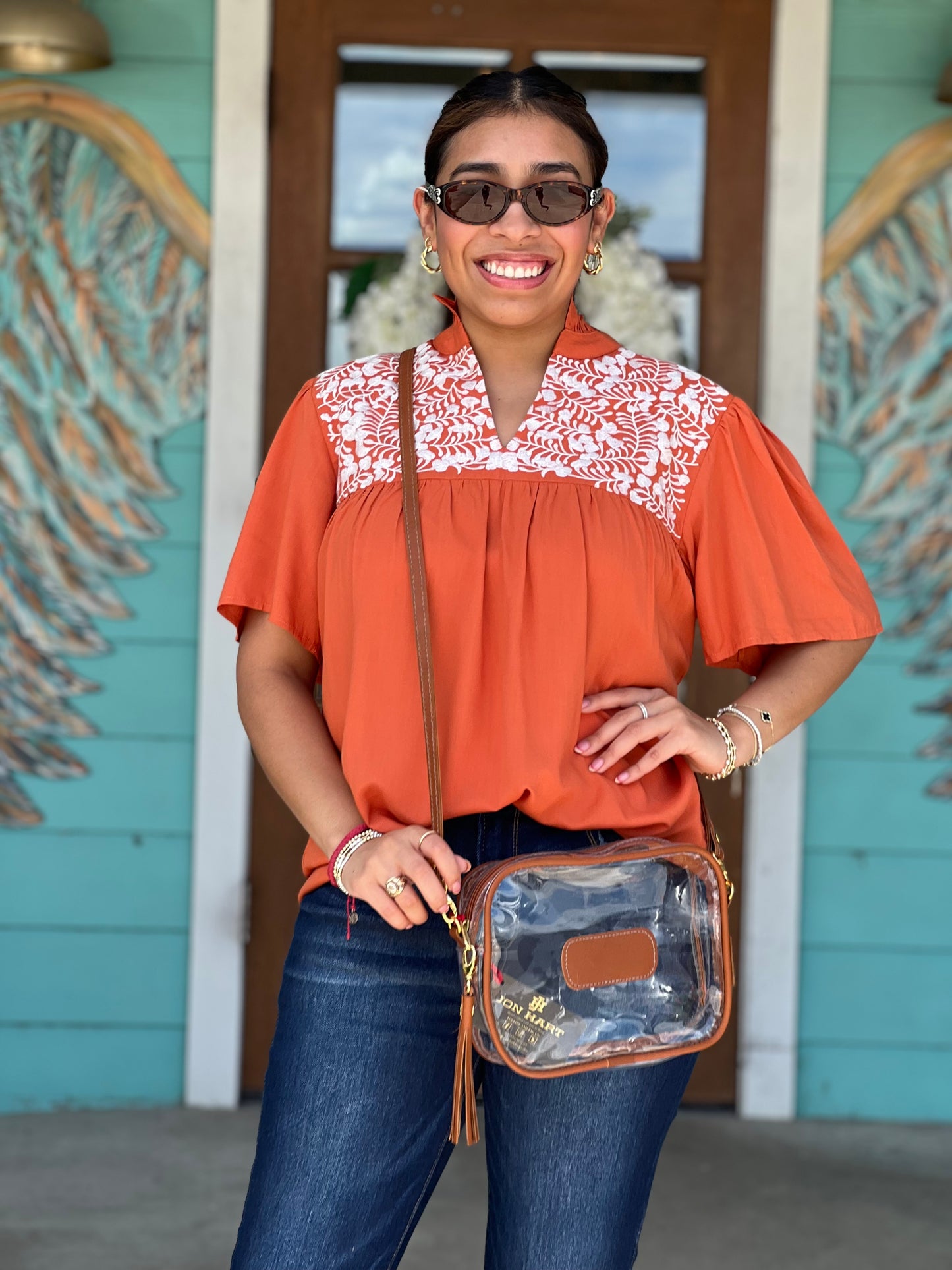 Burnt Orange Caven Embroidered Top