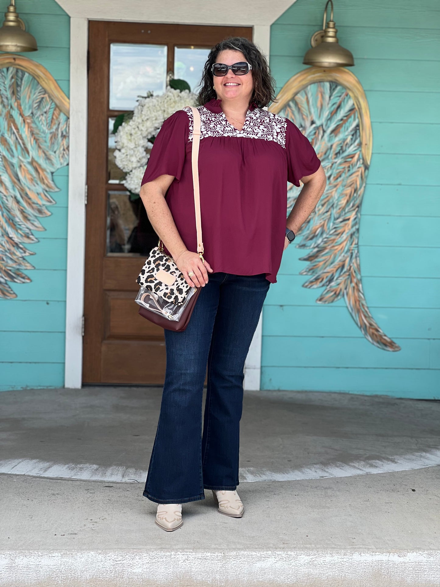 Maroon Embroidered Elko Top