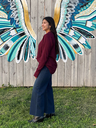 Burgundy BUTTON CLOSURE LONG SLEEVE TOP