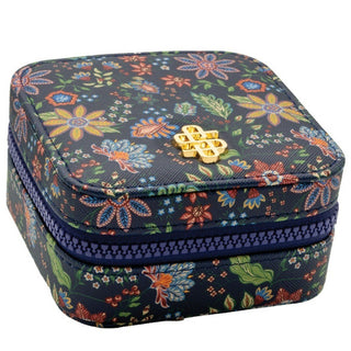 Navy Floral Square Jewelry Box