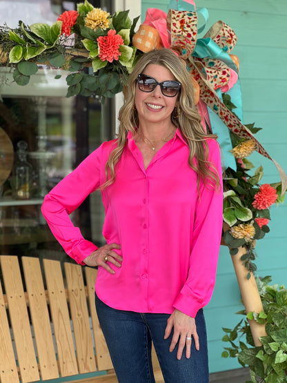 Pretty in Pink Satin Button Down Shirt