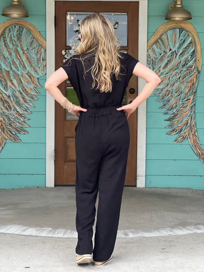 Black Cap Sleeve Jumpsuit