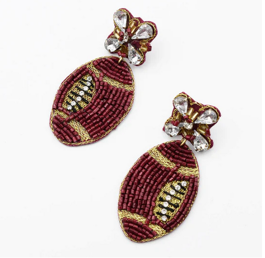 Treasure Jewels Maroon Football Beaded Earrings