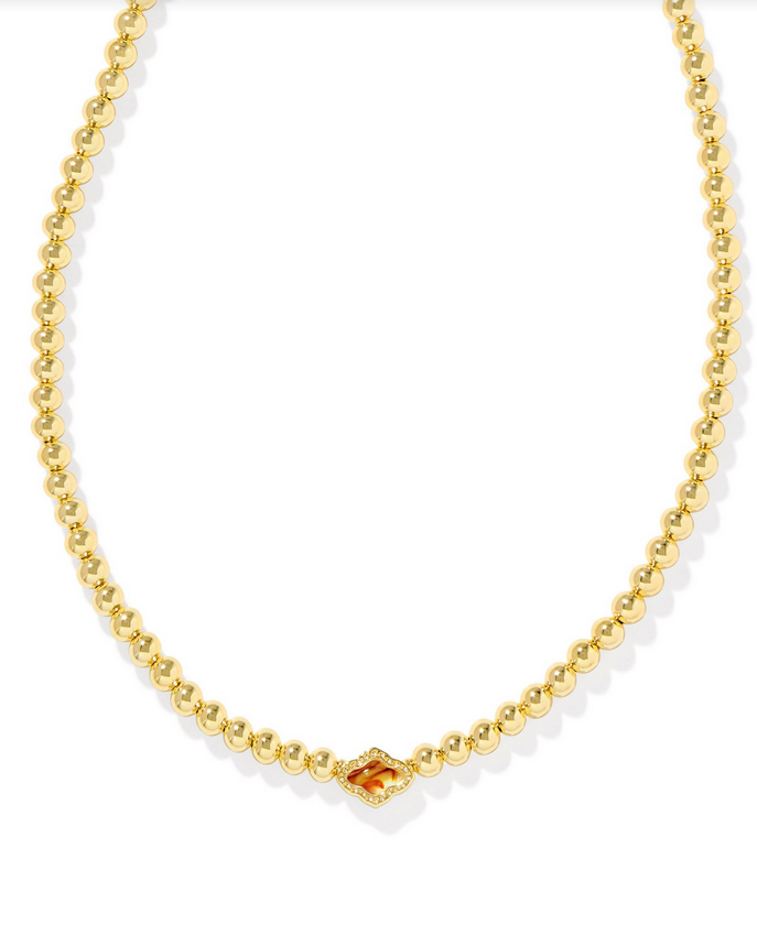 Kendra Scott Abbie Beaded Necklace Gold Marbled Amber Illusion