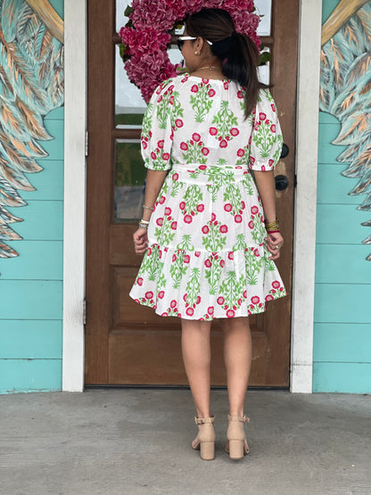 Audra White Print V-Neck Dress